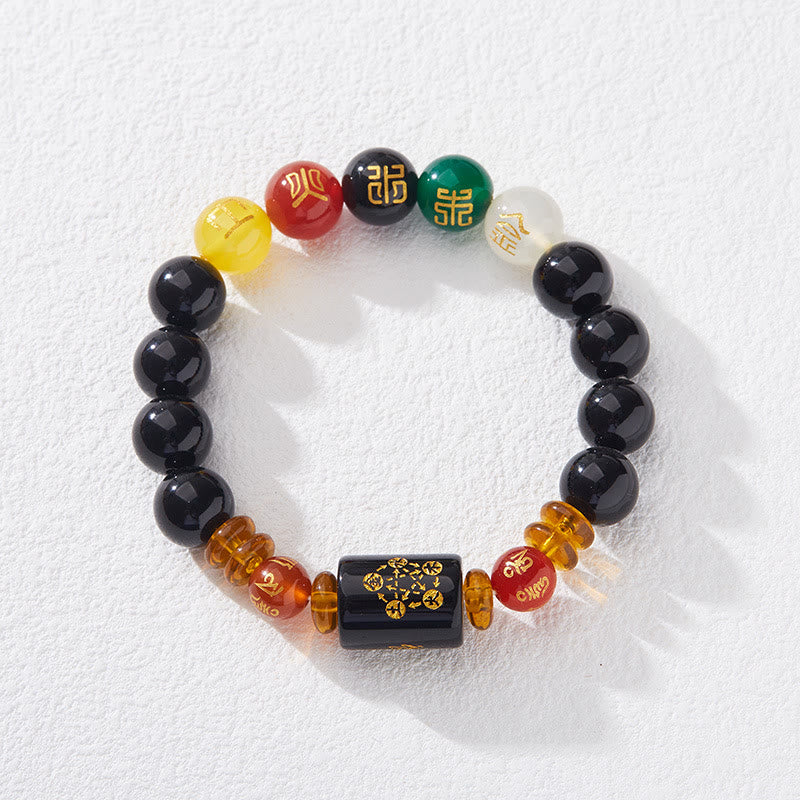 Five Elements Black Onyx Red Agate Wisdom Wealth Bracelet
