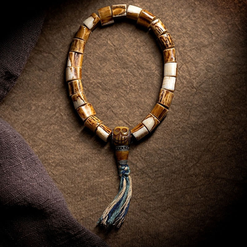 Tibetan Deer Bone Yak Bone Skull Carved Wisdom Bracelet