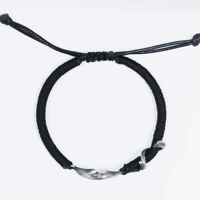 999 Sterling Silver Shark Black Wax Rope Protection Bracelet