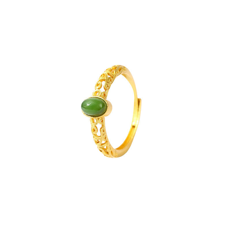 Auspicious Cloud Pattern Cyan Jade Luck Adjustable Ring