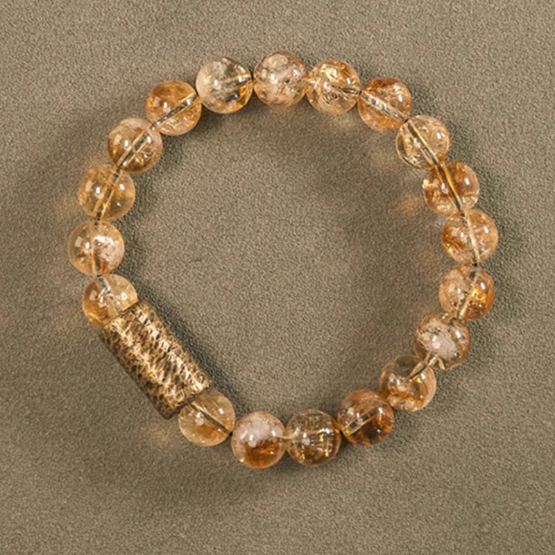 Natural Citrine Crystal Brass Bead Protection Bracelet