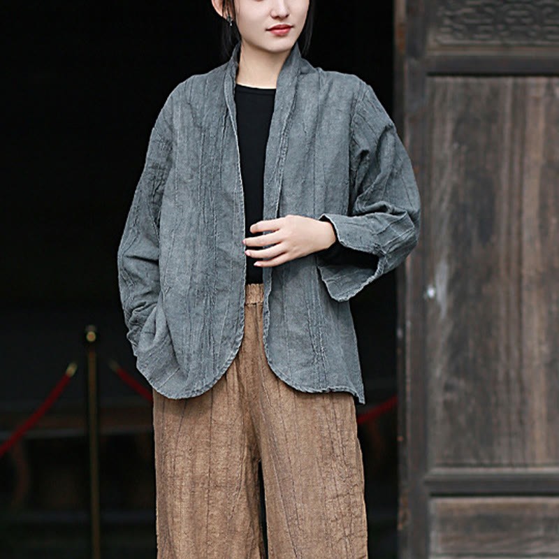 Solid Color Tie Dye Long Sleeve Zen Meditation Open Front Jacket