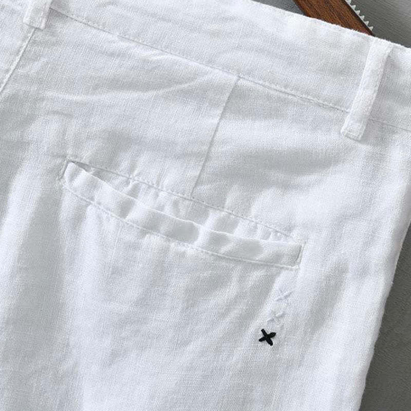 Solid Color Drawstring Cropped Linen Men's Shorts With Pockets