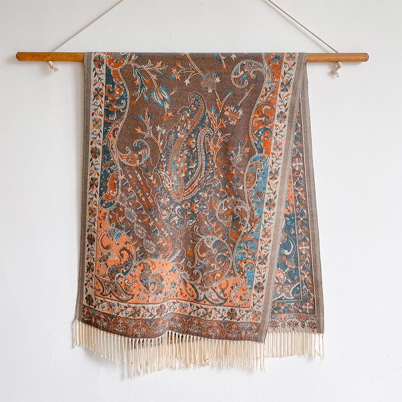 Tibetan Cashew Flowers Vine Pattern Tassels Shawl Fall Winter Soft Scarf Wrap