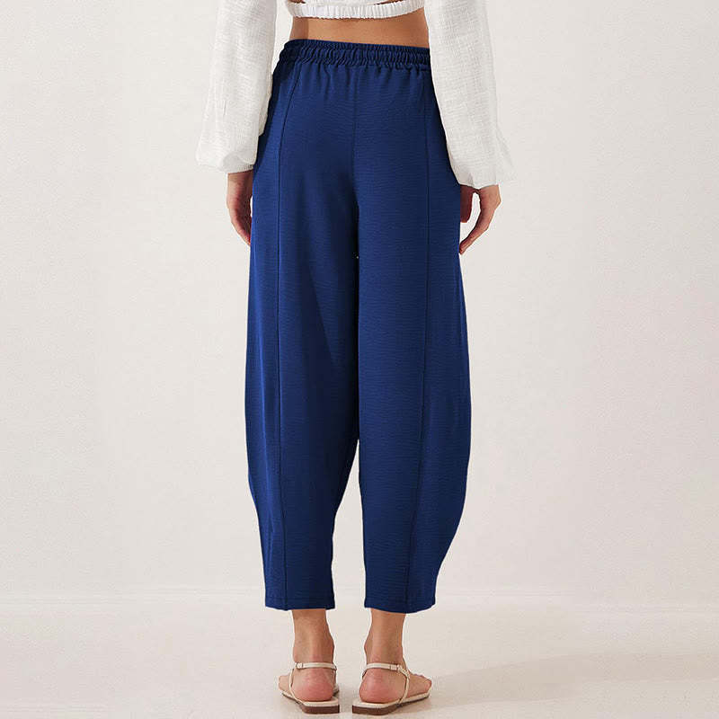 Casual Plain Loose Drawstring Women's Polyester 7/8 Length Pants  With Pockets