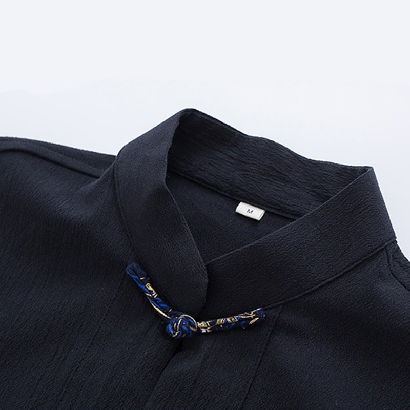 Men's Frog-Button Tang Suit Cotton White Crane Embroidery Jacket Shirt With Pockets