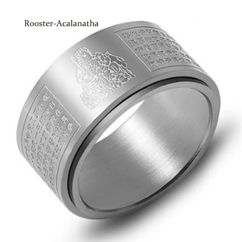Chinese Zodiac Natal mystic zen Heart Sutra Carved Titanium Steel Calm Rotatable Ring