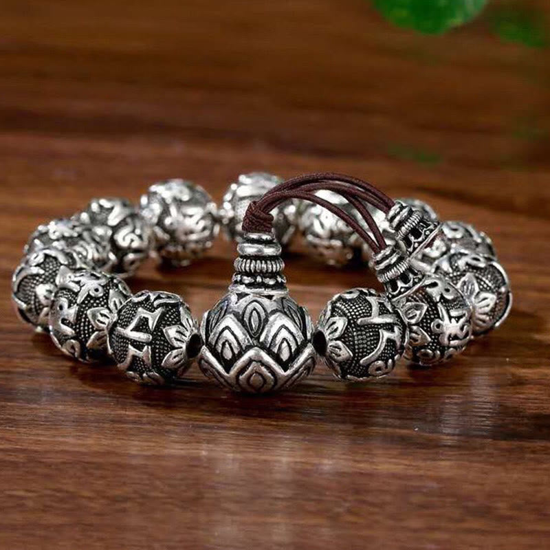 Tibetan Om Mani Padme Hum Carved Alloy Beads Amulet Bracelet (Extra 35% Off | USE CODE: FS35)