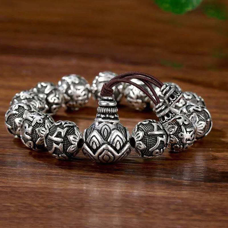 Tibetan Om Mani Padme Hum Carved Alloy Beads Amulet Bracelet (Extra 35% Off | USE CODE: FS35)