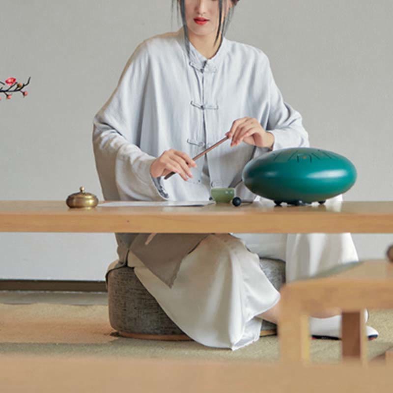 Plain Frog-Button Design Shirt Zen Tai Chi Meditation Top Clothing Cotton Linen Jacket