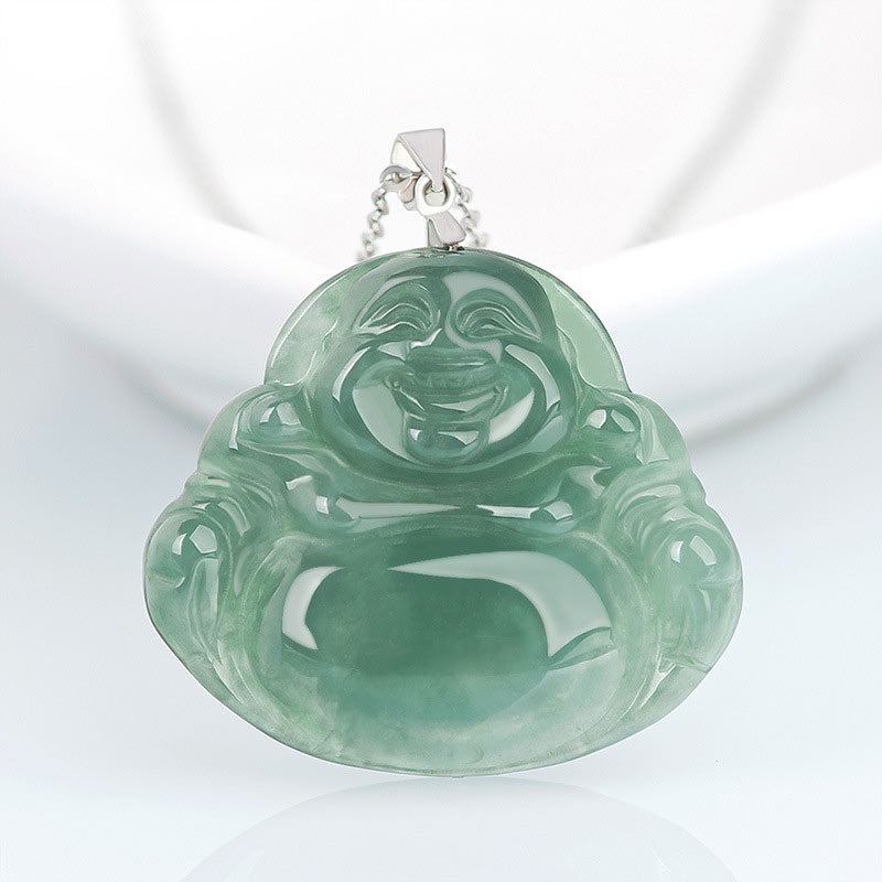 925 Sterling Silver Laughing mystic zen Jade Protection Calm Necklace Chain Pendant