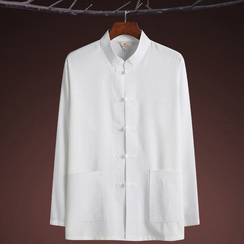 2Pcs Tang Suit Plain Color Frog-Button Men's Long Sleeve Shirt Pants Set