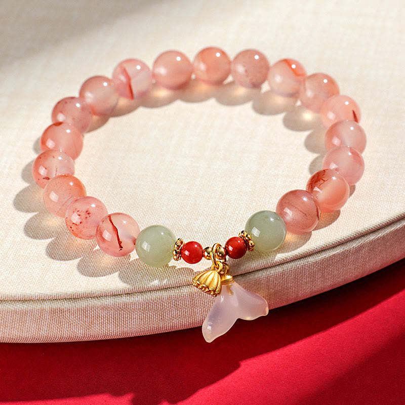 South Red Agate Butterfly Orchid Hetian Jade Luck Bracelet