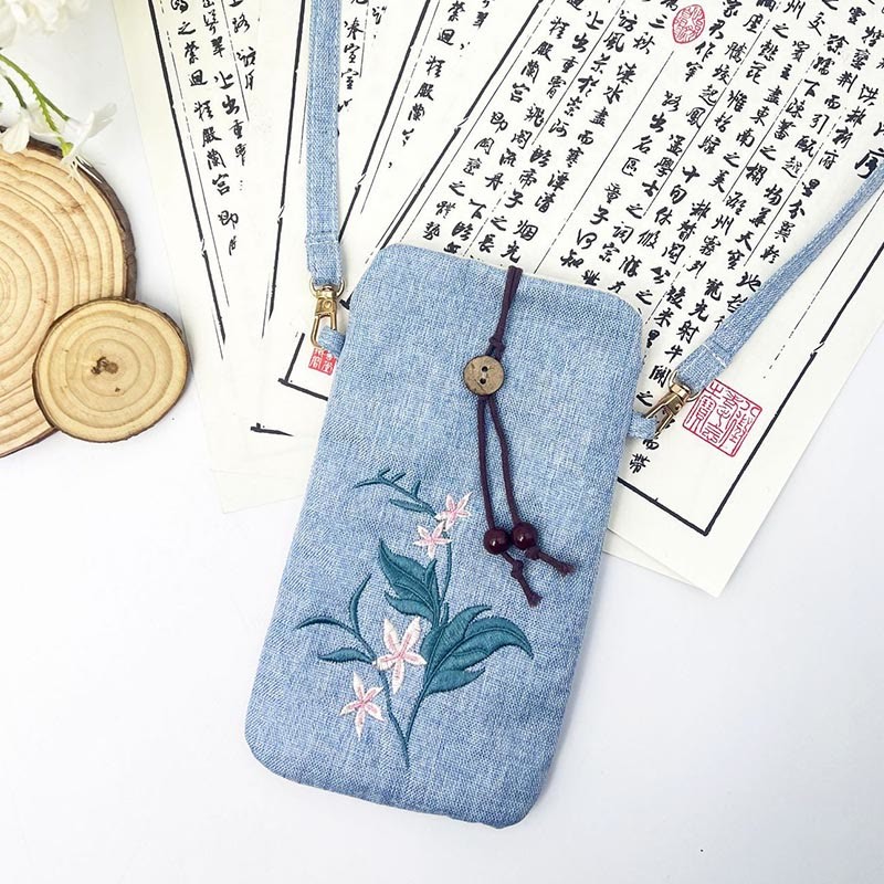 Small Embroidered Flowers Crossbody Bag Shoulder Bag Cellphone Bag 11*20cm