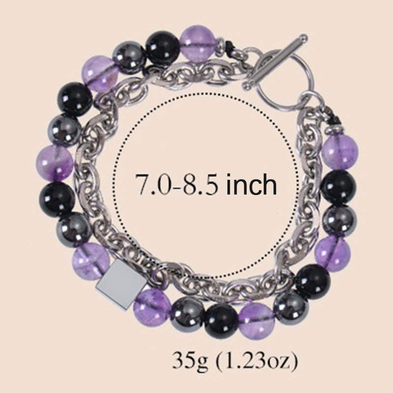 Colorful Tiger Eye Frosted Stone Black Magnetite Titanium Steel Double Wrap Protection Bracelet