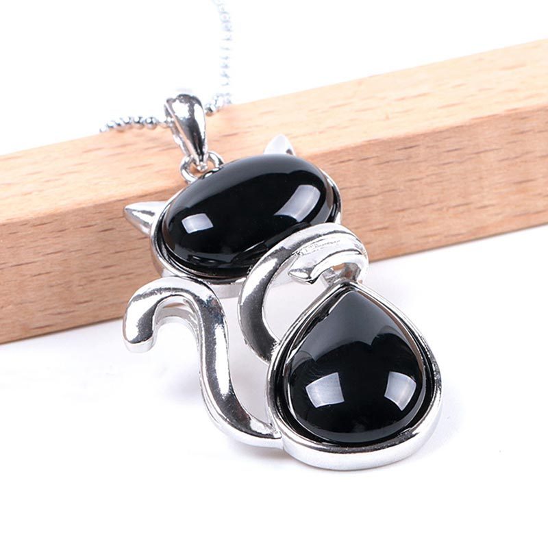 Save A Cat Cute Cat Pattern Natural Crystal Protection Cat-Loving Pendant Necklace