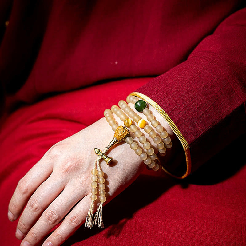 Tibet 108 Mala Beads Chinese Zodiac Natal mystic zen Natural Sheep Horn Wealth Bracelet