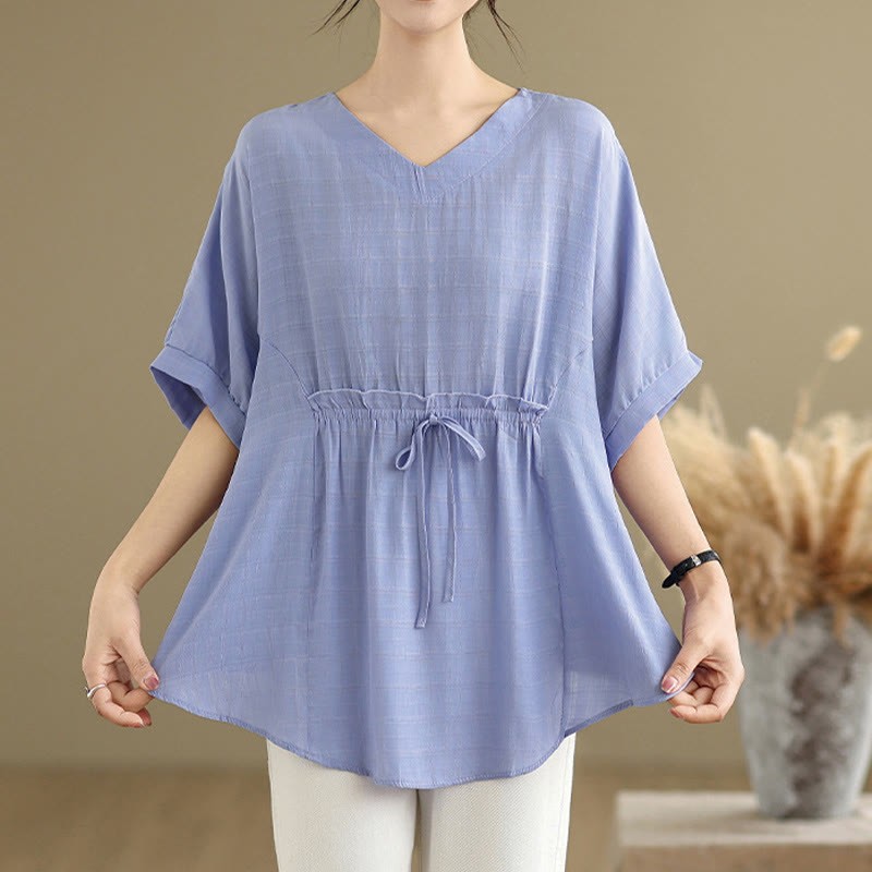Casual Solid Color Half Sleeve Half Button Women's T-Shirt