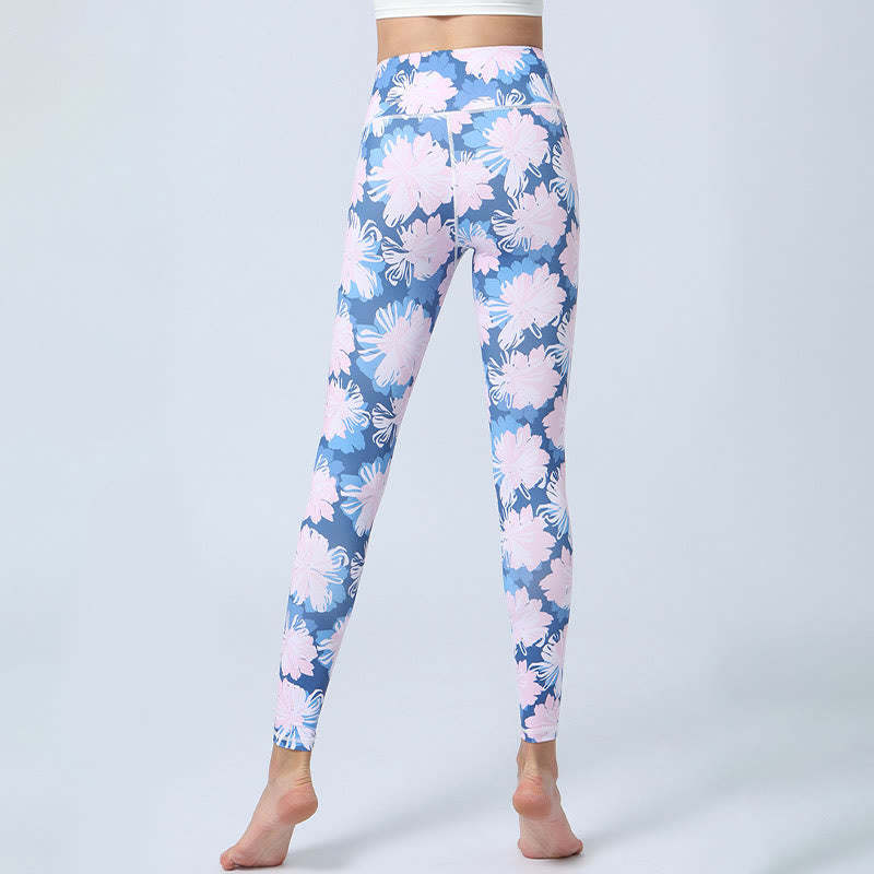 Flowers Leaves Print Sports Fitness Yoga High Waist Leggings Women's Yoga Pants