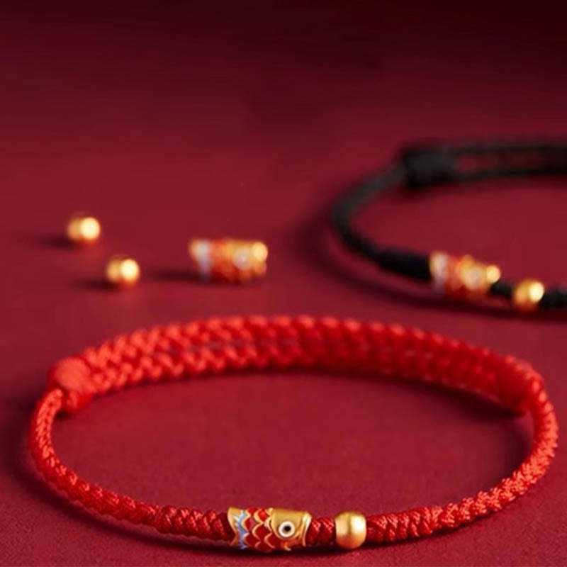 925 Sterling Silver Handmade Koi Fish Wealth Success Braided Rope Bracelet