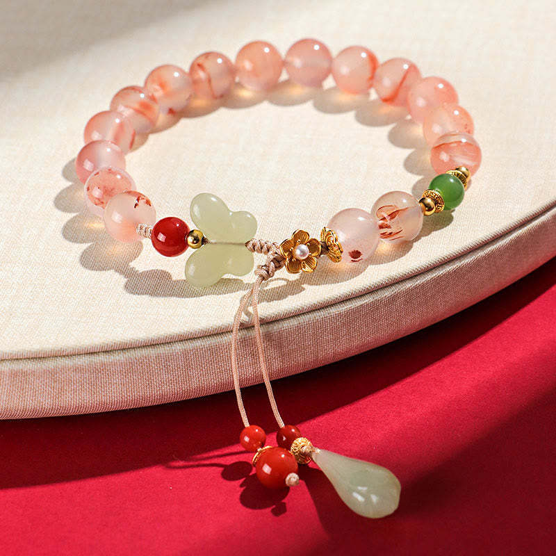 South Red Agate Butterfly Orchid Hetian Jade Luck Bracelet