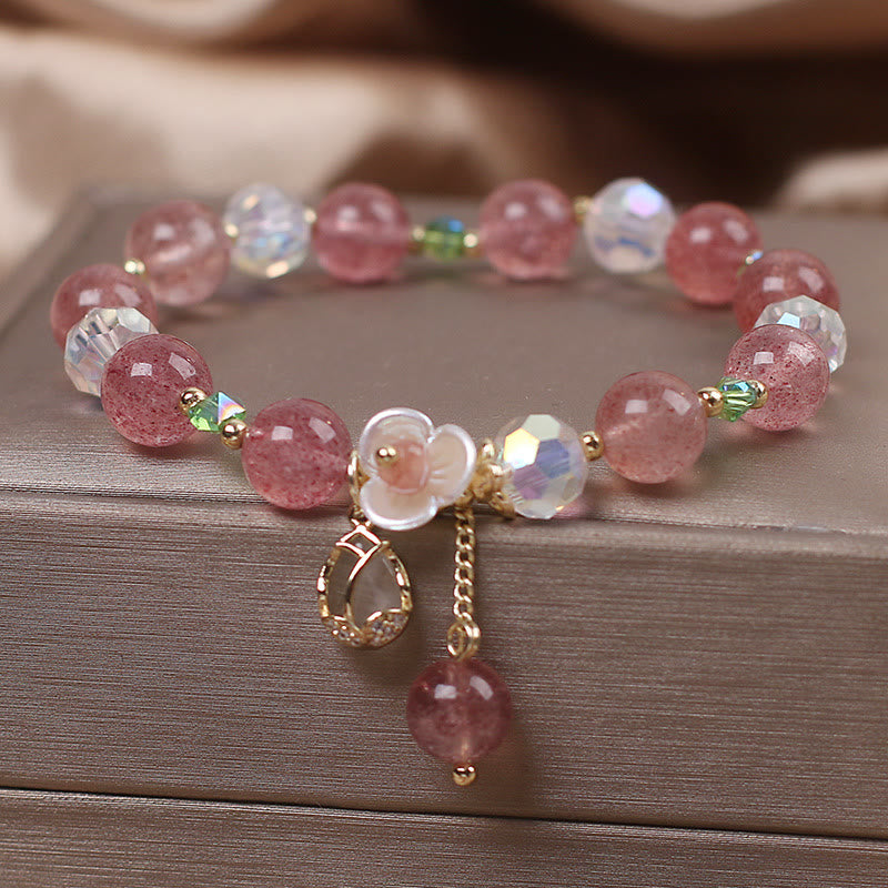 Strawberry Quartz Rutilated Quartz Fluorite Flower Healing Bracelet