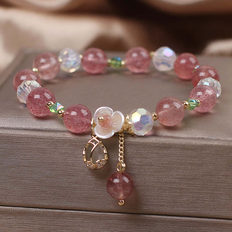 Strawberry Quartz Rutilated Quartz Fluorite Flower Healing Bracelet