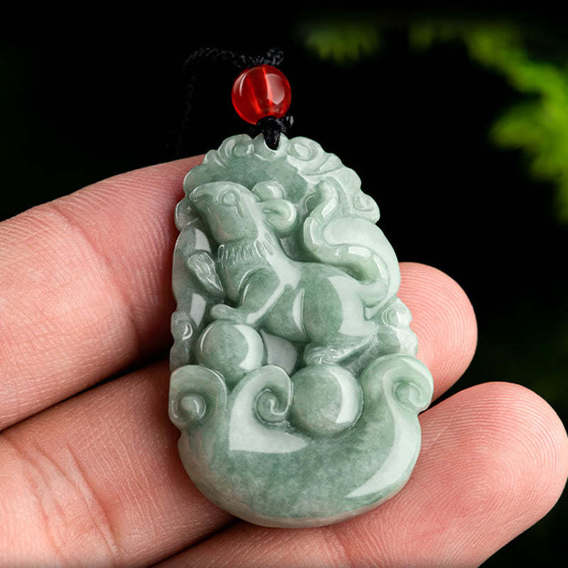Natural Green Jade 12 Chinese Zodiac Luck Prosperity Necklace Pendant