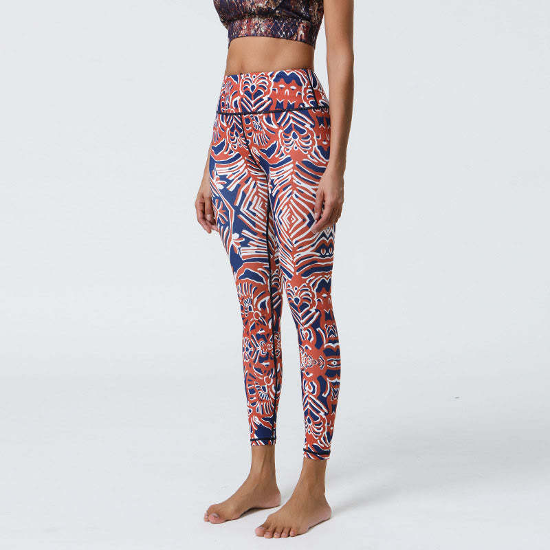 Flowers Feathers Sun Moon Print Sports Fitness Yoga High Waist Leggings Women's Pants