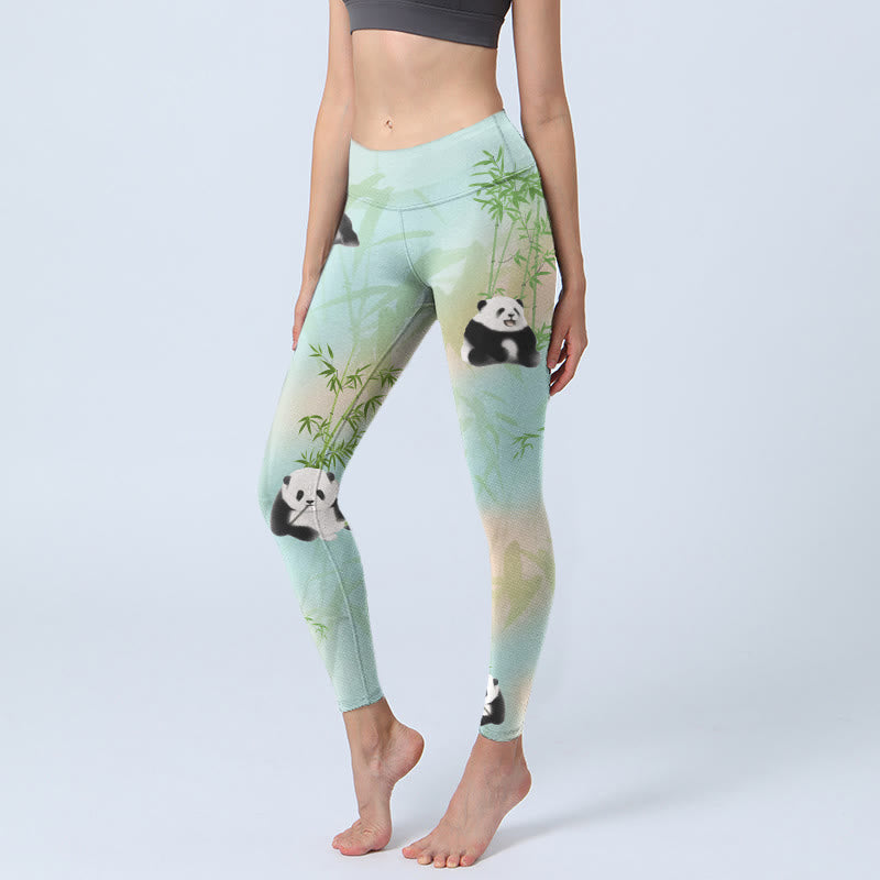Pandas Bamboo Print Gym Leggings Women's Yoga Pants