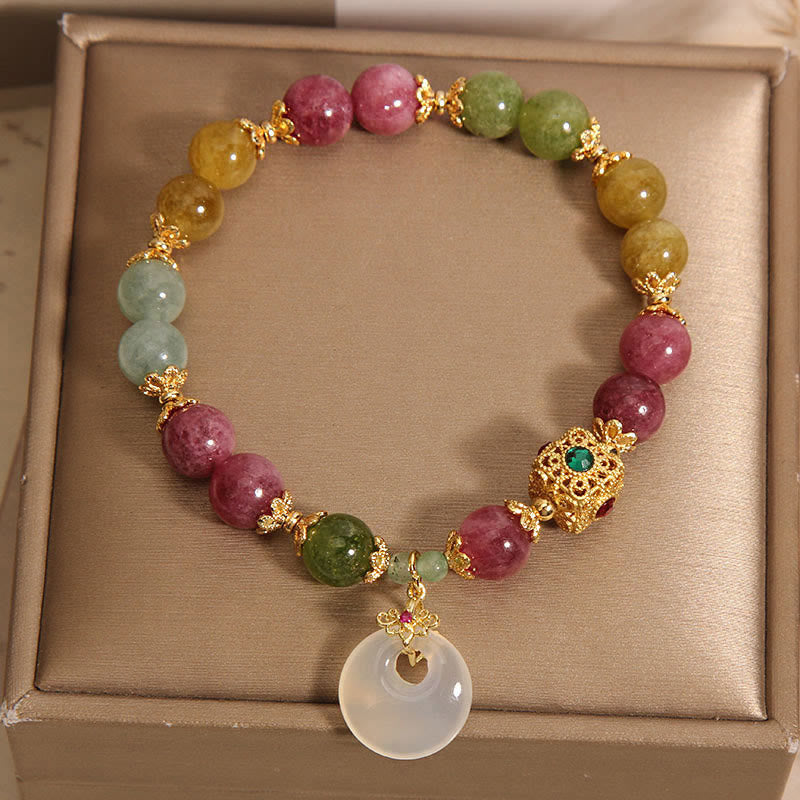 Colorful Tourmaline Peace Buckle Charm Wisdom Bracelet