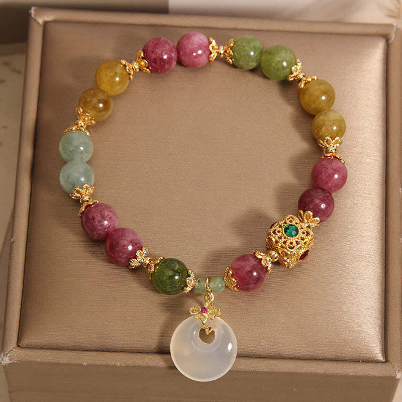 Colorful Tourmaline Peace Buckle Charm Wisdom Bracelet