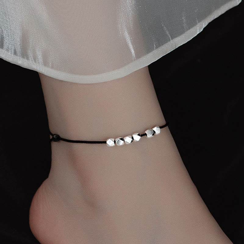 925 Sterling Silver Beads Luck Protection Braid Rope Anklet