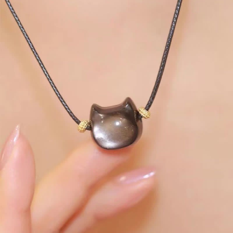 Gold Sheen Obsidian Silver Sheen Obsidian Lovely Paw Lucky Cat Protection Bracelet