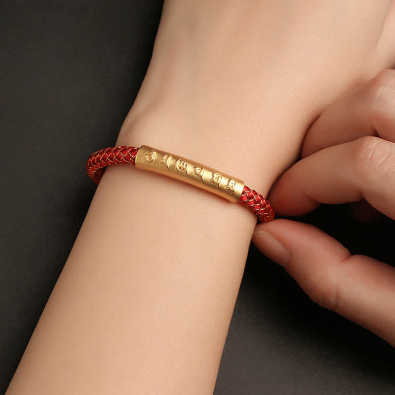 Handmade 999 Sterling Silver Om Mani Padme Hum Protection Dragon Scale Braided Magnetic Buckle Bracelet