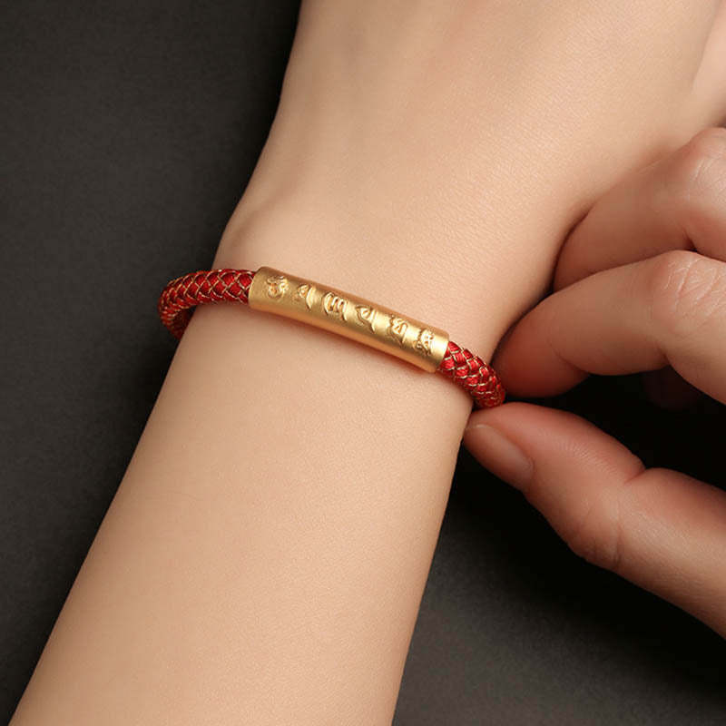 Handmade 999 Sterling Silver Om Mani Padme Hum Protection Dragon Scale Braided Magnetic Buckle Bracelet