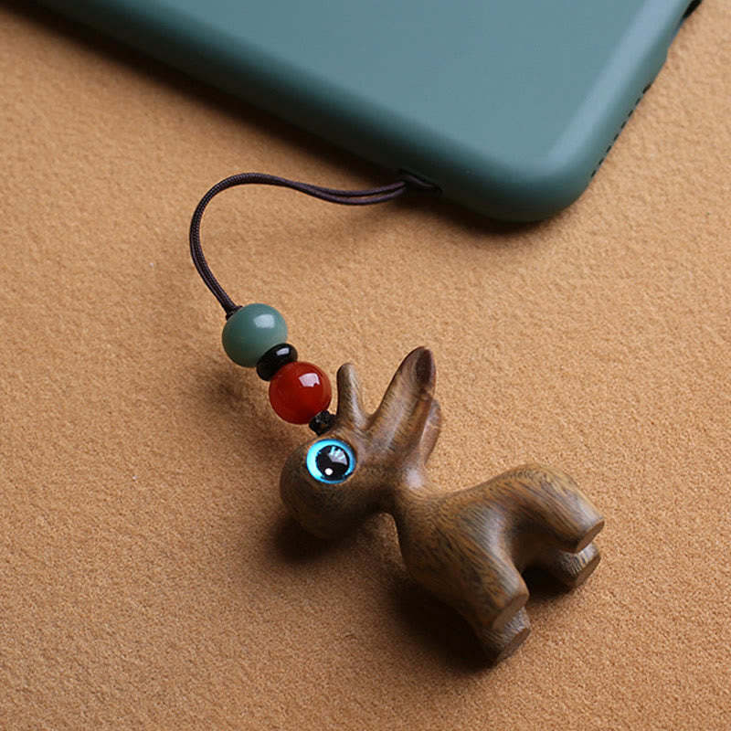 Sandalwood Small Leaf Red Sandalwood Ebony Wood Green Sandalwood Lucky Mini Deer Carved Protection Key Chain Phone Hanging Decoration