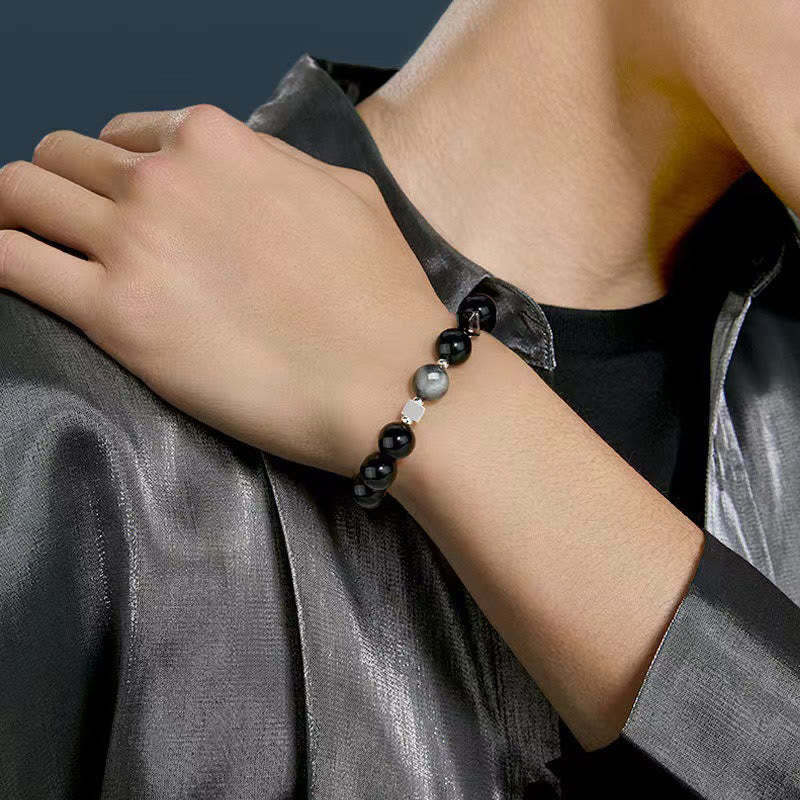 Black Obsidian Eagle's Eye Stone Gold Sheen Obsidian Tiger's Eye Strength Bracelet