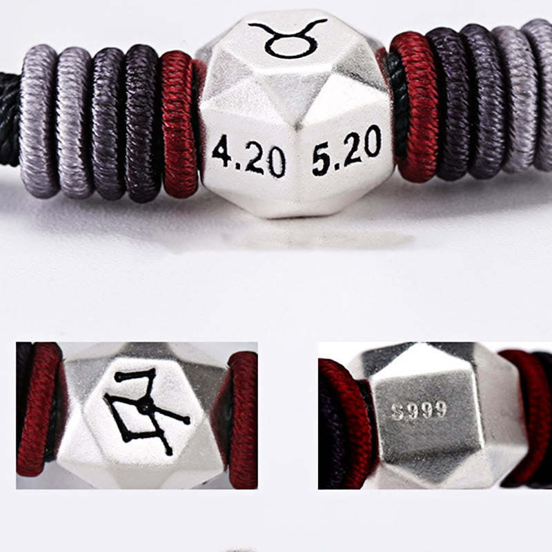 999 Sterling Silver 12 Constellations of the Zodiac Blessing Handmade String Bracelet