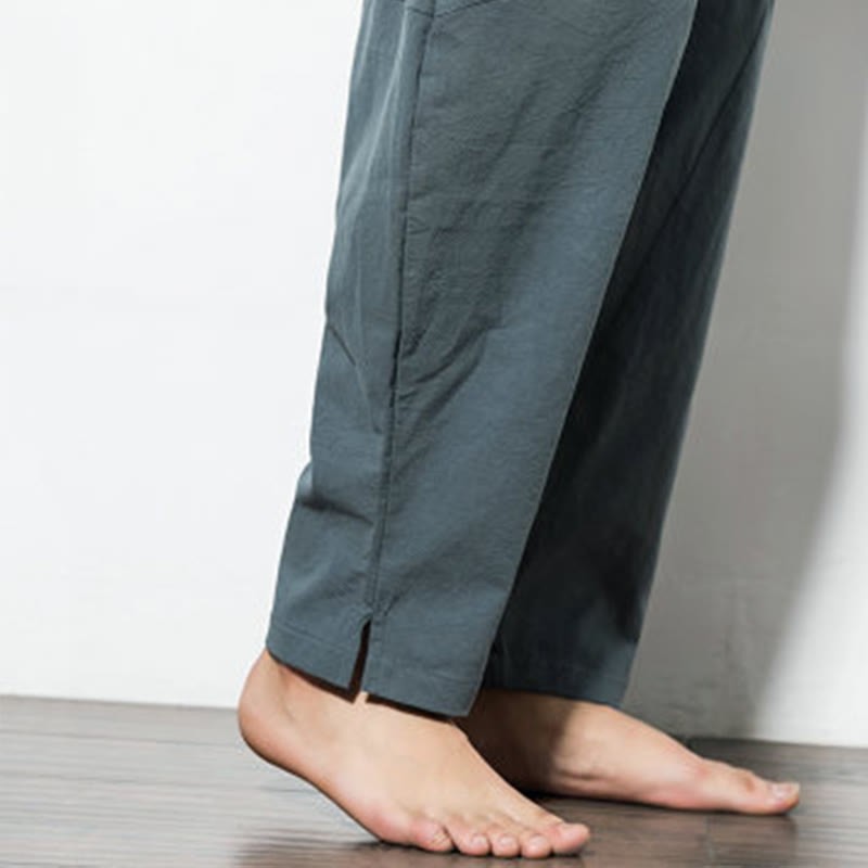 Casual Men's Solid Color Linen Drawstring Pants With Pockets