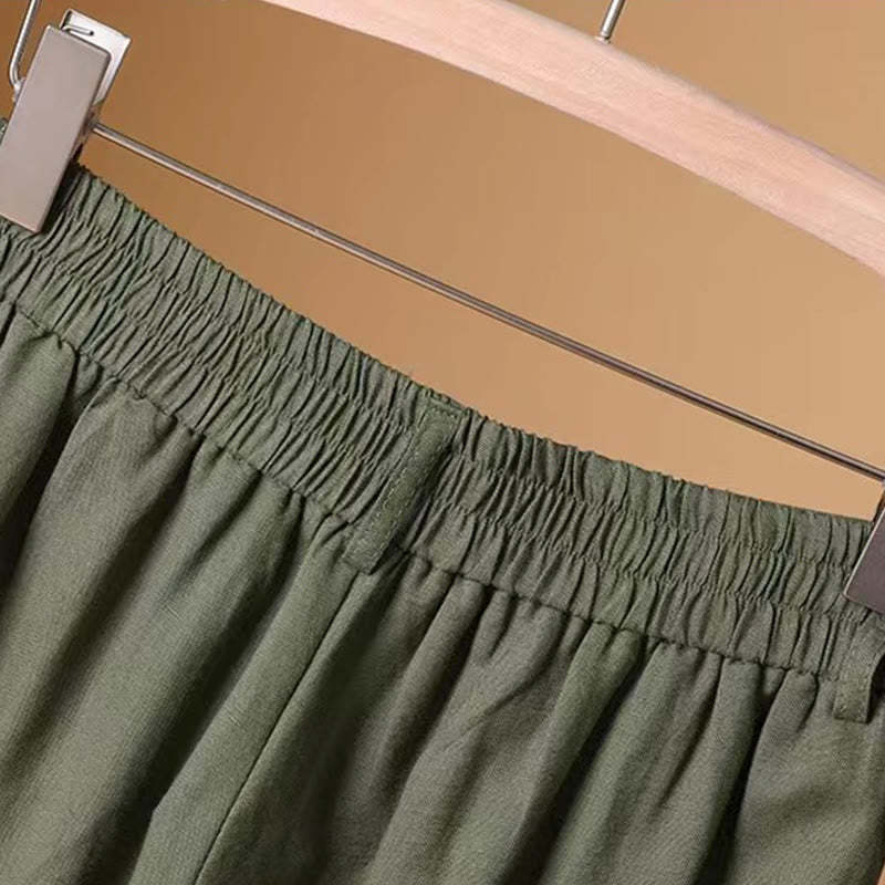 Summer Casual Pure Color 7-8 Length Cotton Linen Women's Wide Leg Pants