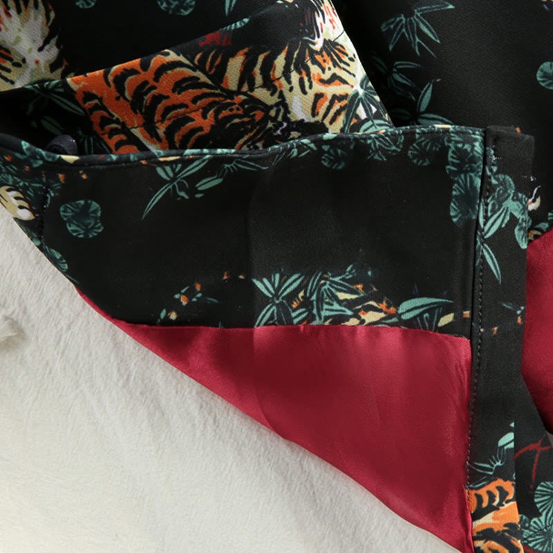 Chinese New Year Forest Tiger Red Cuff Frog-button Tang Suit Men's Jacket Shirt With Pockets
