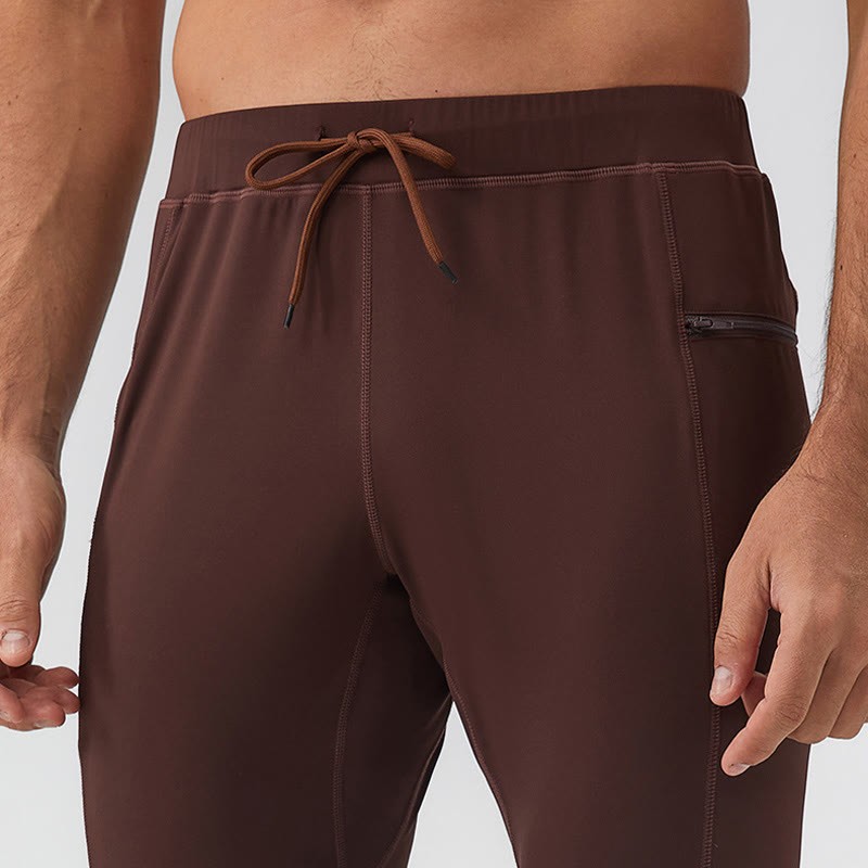 High Waist Quick Dry Breathable Fitness Men's Leggings Pants With Zipper Pocket