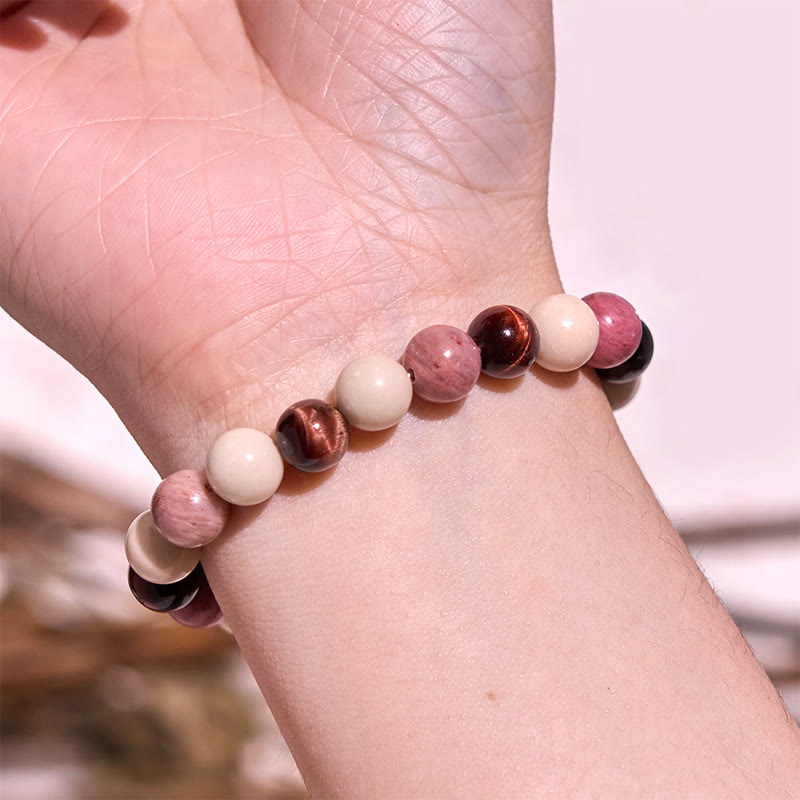 Tiger Eye Black Glitter Stone Black Glass Beads Snowflake Obsidian Lava Rock Rhodonite Protection Bracelet