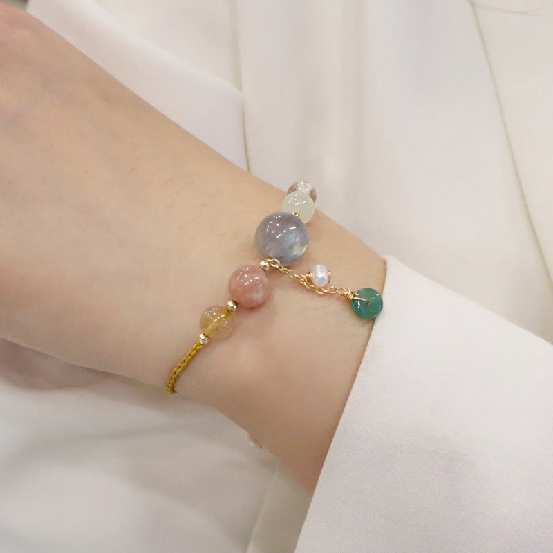 Moonstone Sunstone Beads Peace Buckle Charm Healing Bracelet