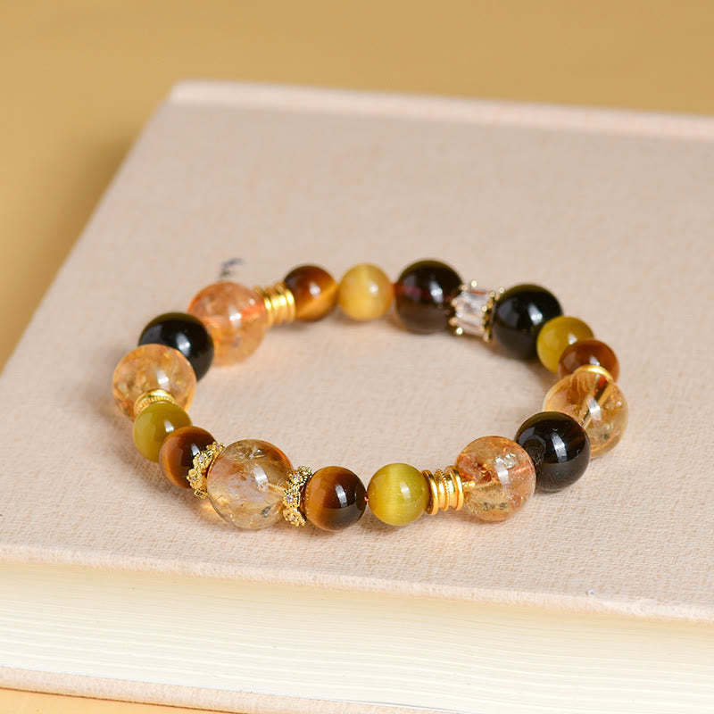 Natural Citrine Smoky Quartz Tiger Eye Duobao Crystal Prosperity Bracelet