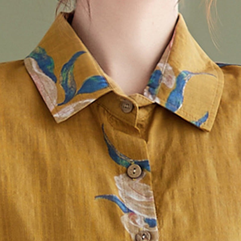 Literary Artistic Flower Print Cotton Linen Clothing
