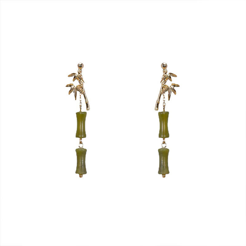 925 Sterling Silver Posts Copper Plated Gold Natural Peridot Bamboo Leaf Drop Earrings