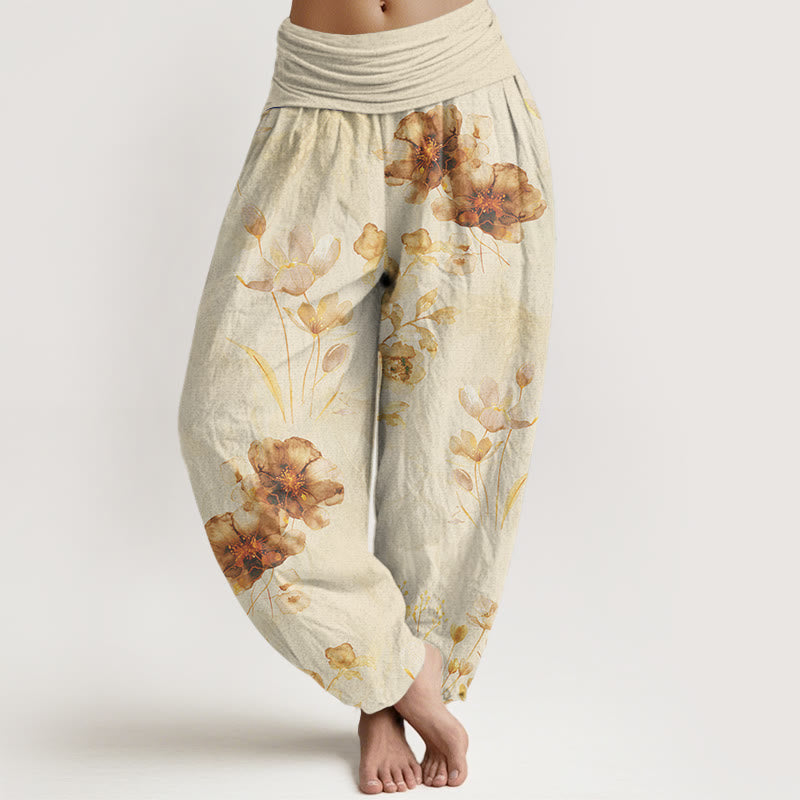 Blooming Varying Flower Pattern Women's Elastic Waist Harem Pants