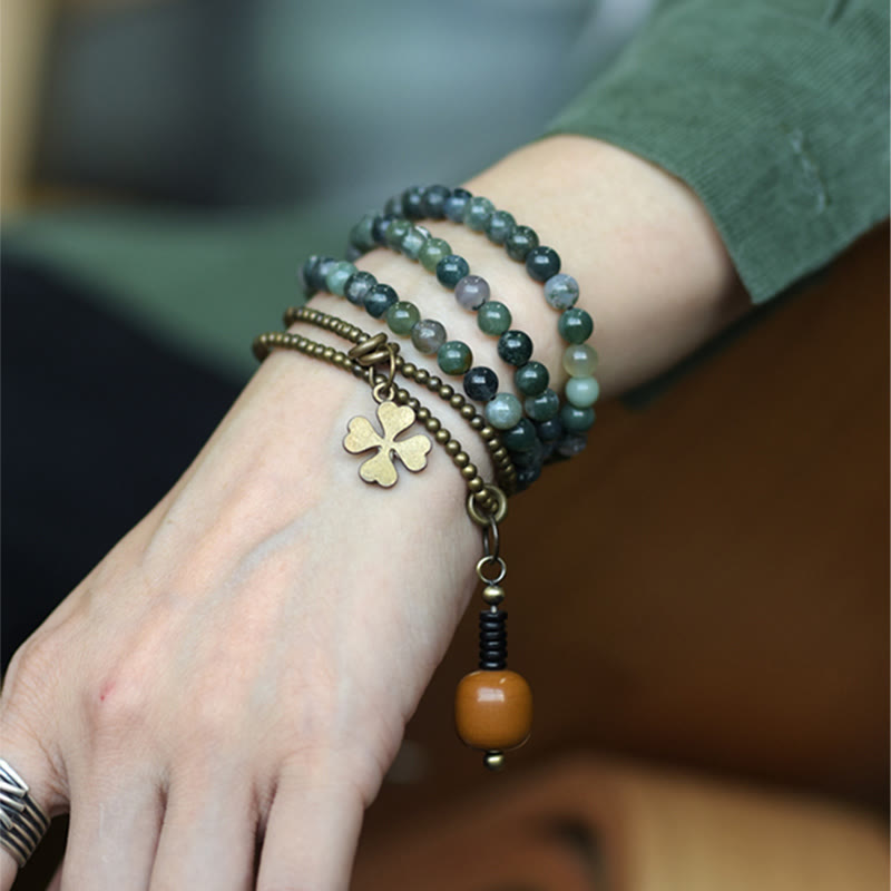 Moss Agate Copper Lucky Multilayer Bracelet